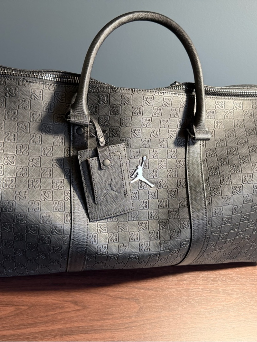 Jordan Black Embossed 23 Duffel with Silver Jumpman